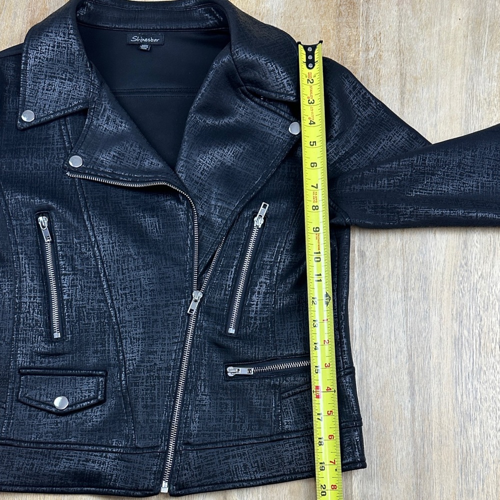 Shinestar Black Textured Jacket Leather Look- Soft Fabric Feel - Picture 9 of 10